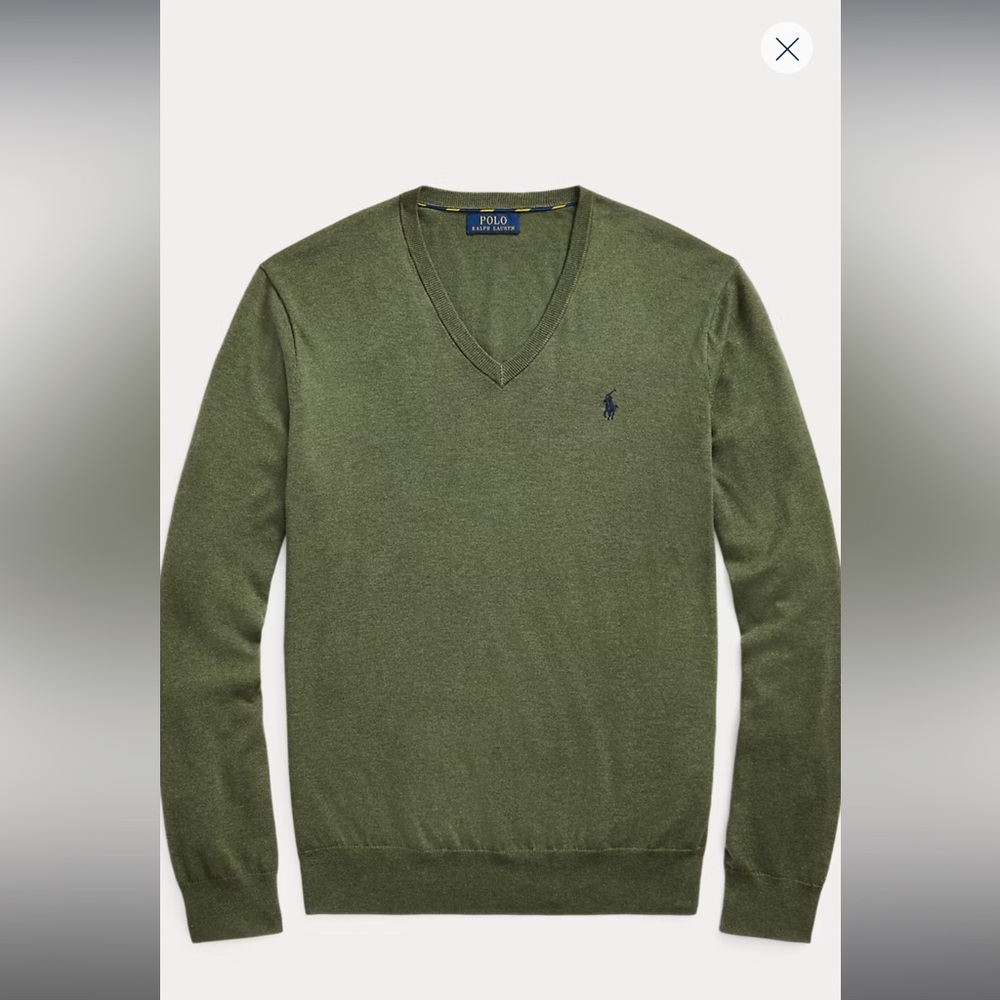 Ralph Lauren Polo Mens Jade Green V Neck Pima Cotton Sweater, size: XXL